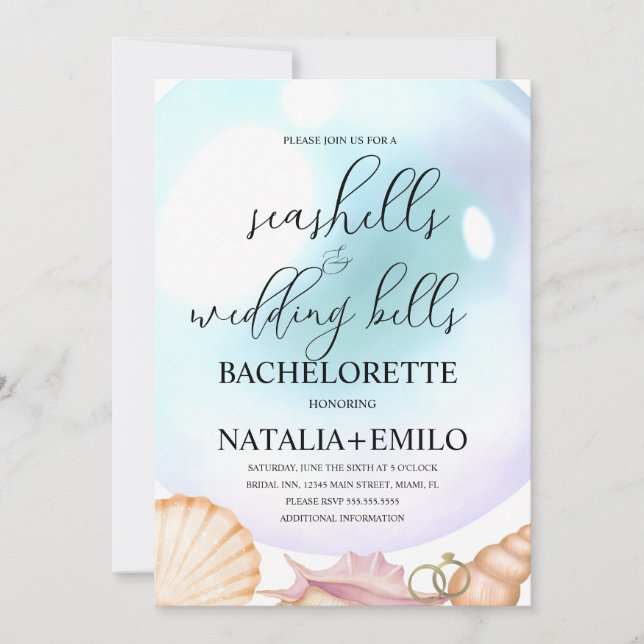 Convite Seashells Wedding Bells Bachelorette Invitations  (Frente)