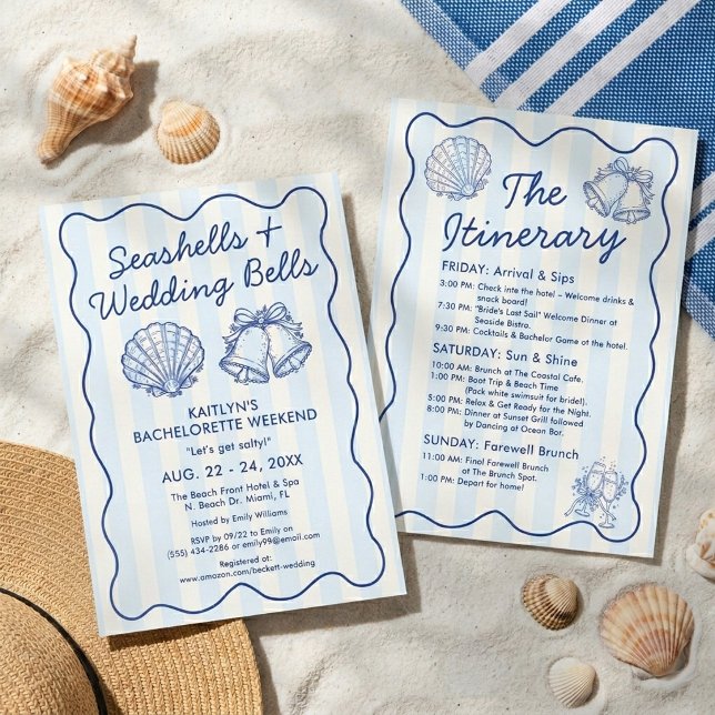 Convite Seashells & Wedding Bells Bachelorette Itinerary (Criador carregado)