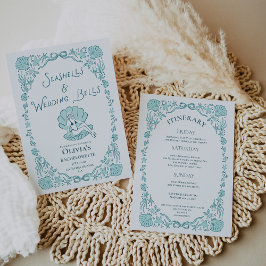 Convite Seashells Wedding Bells Whimsical Bachelorette 