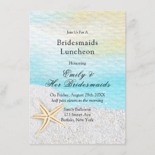 Convite Seaside Beach White Sand Bridesmaids Luncheids