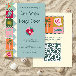 Convite Seaside Soiree Moderno Fofo CASAMENTO QR Personali
