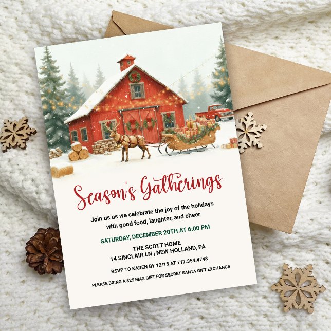 Convite Season’s Gatherings Christmas Party Invitation  (Criador carregado)