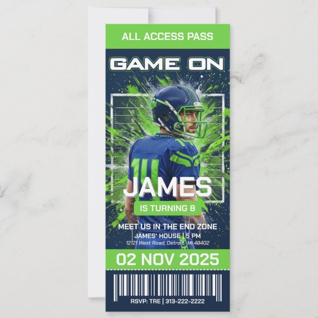 Convite Seattle Football Ticket Birthday Invitation (Frente)