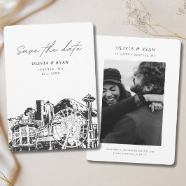 Convite Seattle Save the Date Skyline Centro Wedding