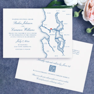 Convite Seattle Tudo-em-Um código QR RSVP Casamento Azul