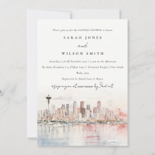Convite Seattle Washington Aquarela Casal Chuva de Present