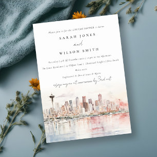 Convite Seattle Washington Aquarela Casal Chuva de Present