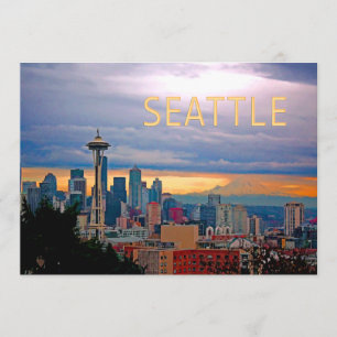 Convite Seattle Washington Skyline no Sunset TEXT SEATTLE