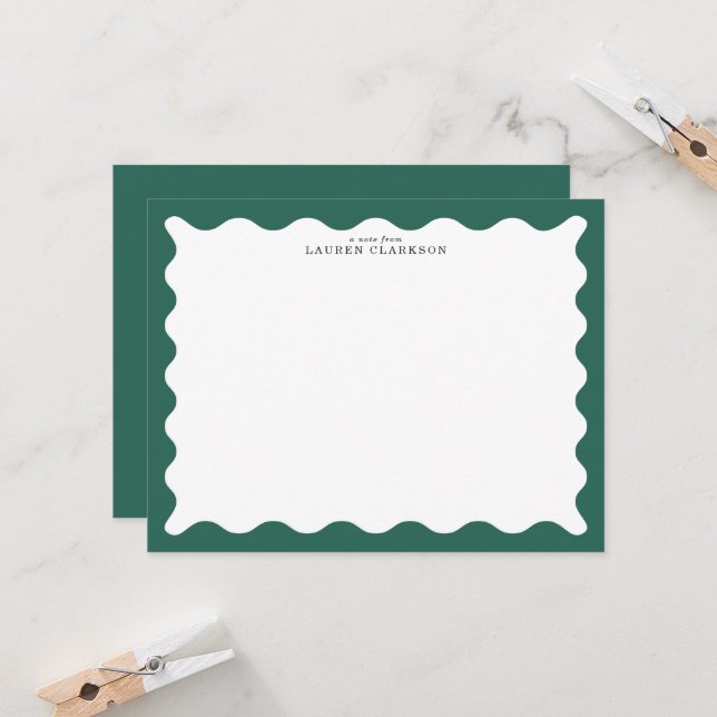 Convite Seaweed Green Wavy Frame Note Card (Frente/Verso In Situ)
