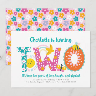 Convite Second Birthday Invite Girl, Fun Spring Birthday