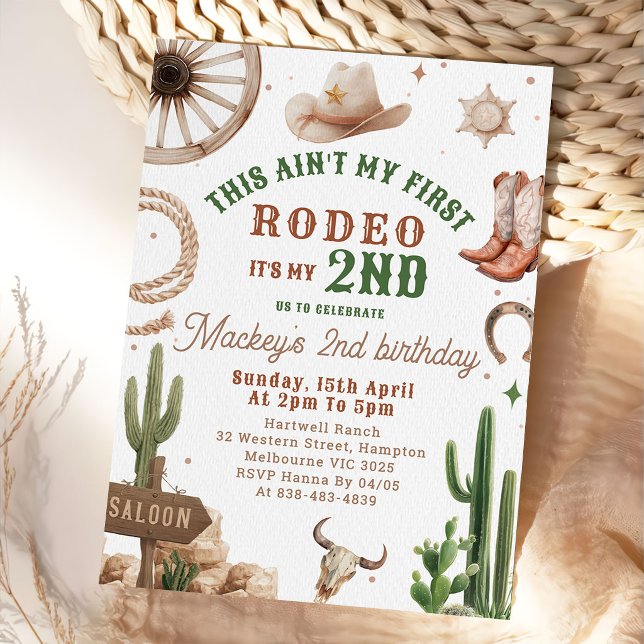 Convite Second Rodeo Cowboy Wild West Birthday Invitation  (Criador carregado)