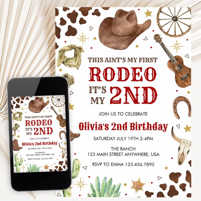 Convite Second Rodeo Western Cowboy 2nd Birthday (Criador carregado)