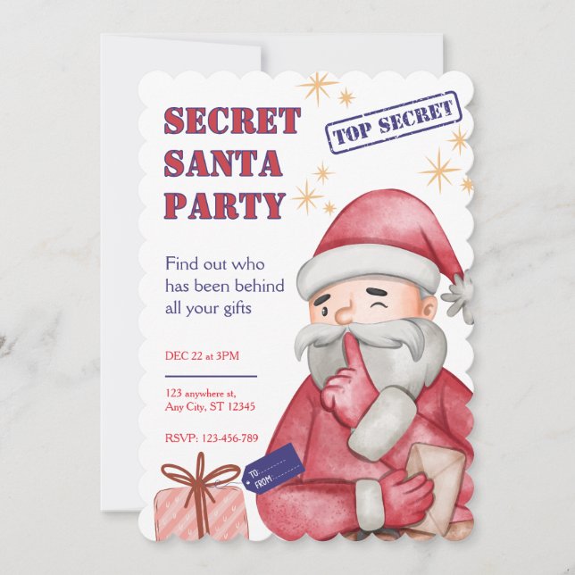 Convite Secret Santa Invitation, Christmas Invitations (Frente)