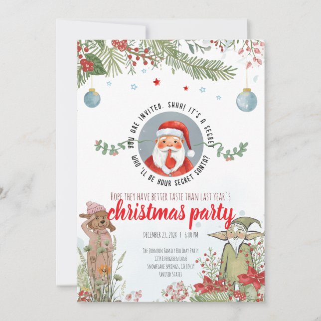 Convite Secret Santa Party – Woodland Christmas Fun (Frente)