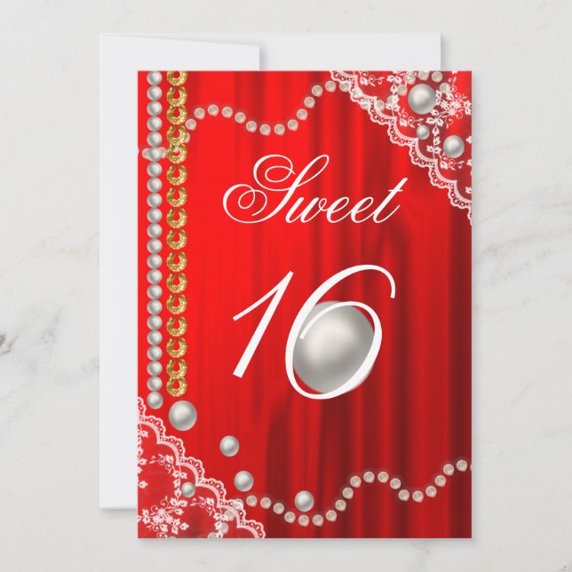 Convite Seda Elegante, pérolas brancas, rendas e doce Dour (Frente)