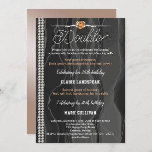 Convite Seda Negra, Pérolas e Junta Laranja Adulta Anivers