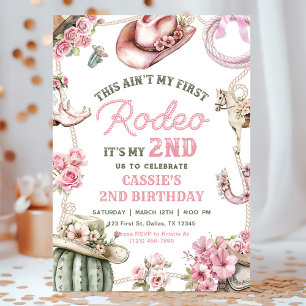 Convite Segunda Caubói Menina Rodeio Festa de Aniversário 