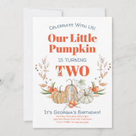 Convite Segundo Aniversário A Nossa Pequena Pumpkin Waterc