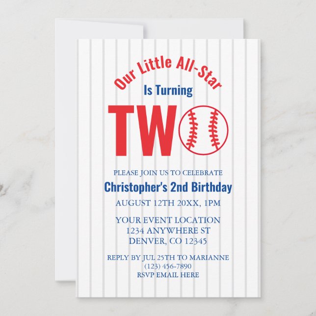 Convite Segundo aniversário All-Star Baseball (Frente)