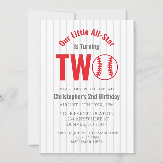 Convite Segundo aniversário All-Star Baseball (Frente)