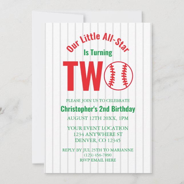 Convite Segundo aniversário All-Star Baseball (Frente)