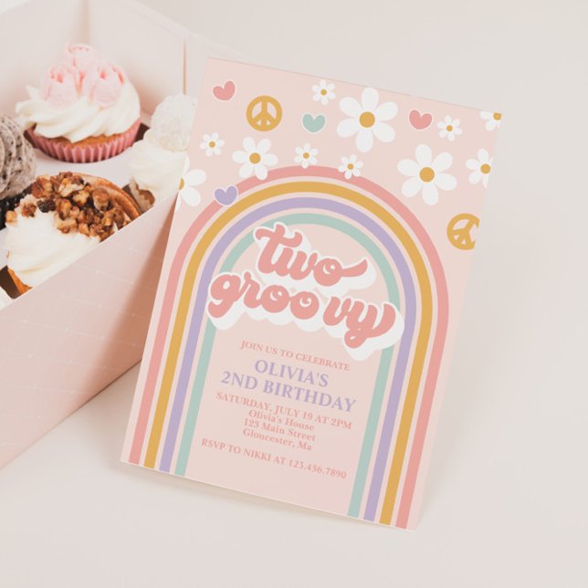 Convite Segundo aniversário Arco-Íris Retroativo Dois Groo (Criador carregado)
