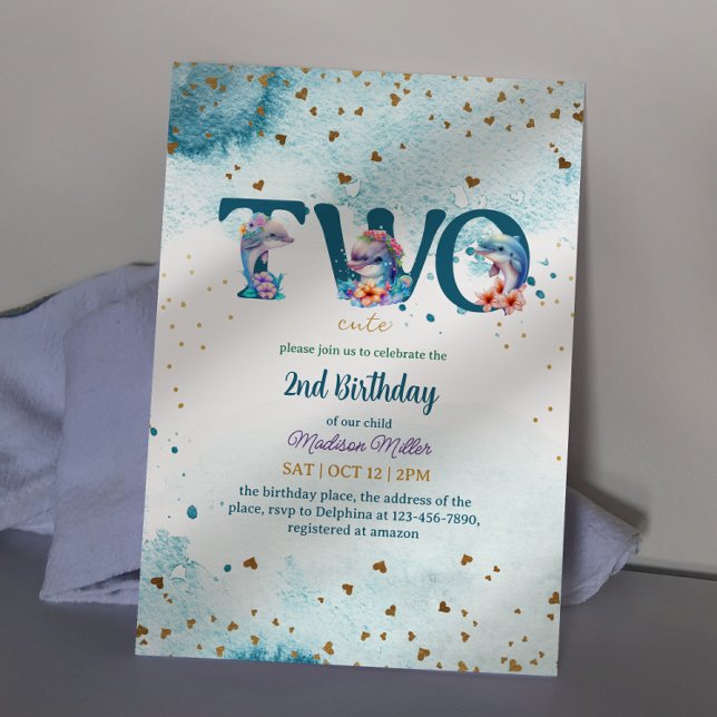 Convite Segundo aniversário Bonitinha Bonita De Golfinho (Criador carregado)