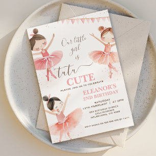 Convite Segundo aniversário Branca Rosa Tutu Ballerina