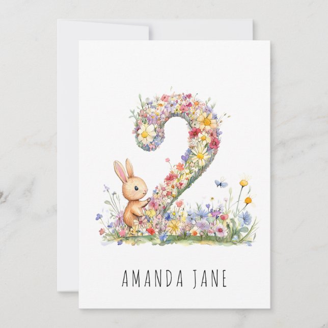 Convite Segundo aniversário Bunny Floral (Frente)