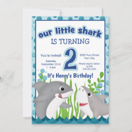 Convite Segundo aniversário Colorido de Pequeno Tubarão Oc