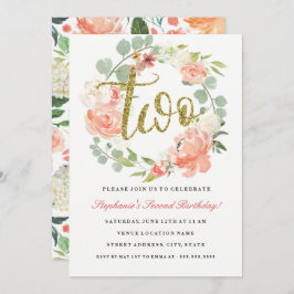 Convite segundo aniversário Cor-de-rosa Dourada, rádio