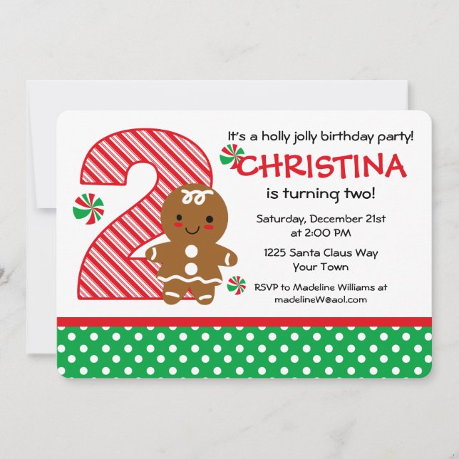 Convite Segundo aniversário da menina do pão-de-espécie (Frente)