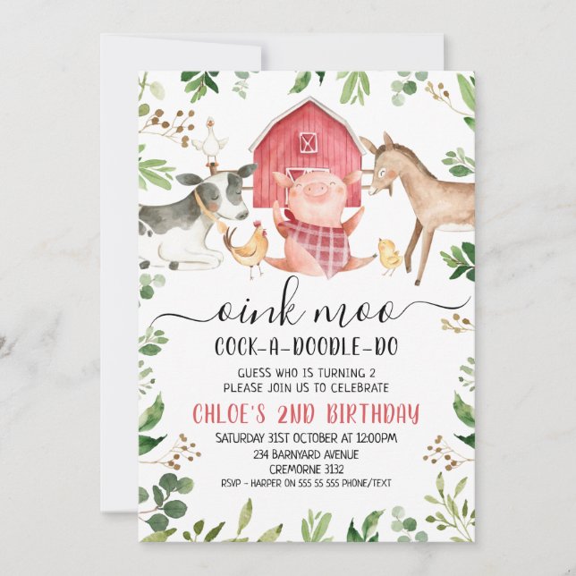 Convite Segundo aniversário de animais da exploração de fo (Frente)