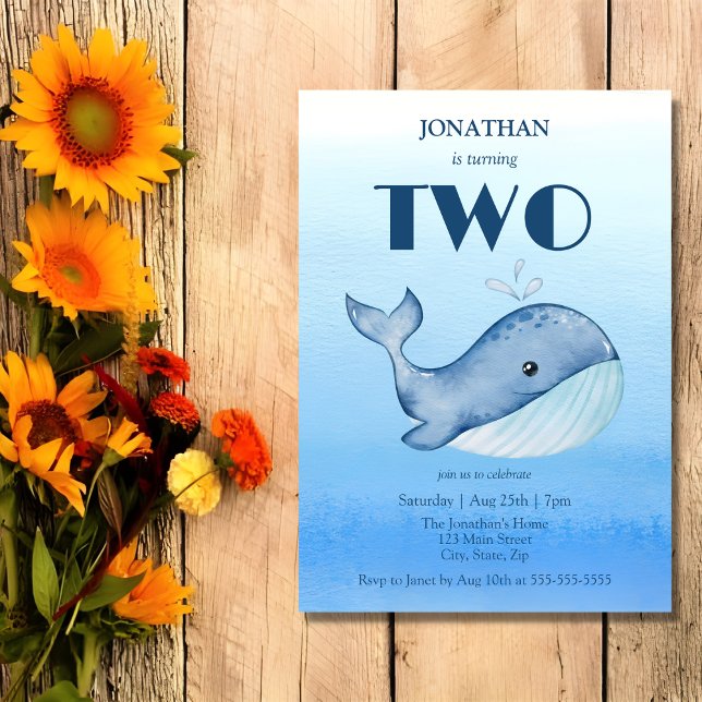 Convite Segundo aniversário de Baleia Azul, Cuta Simples (Criador carregado)