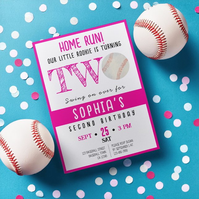 Convite Segundo aniversário de Beisebol da Cute Watercolor (Criador carregado)