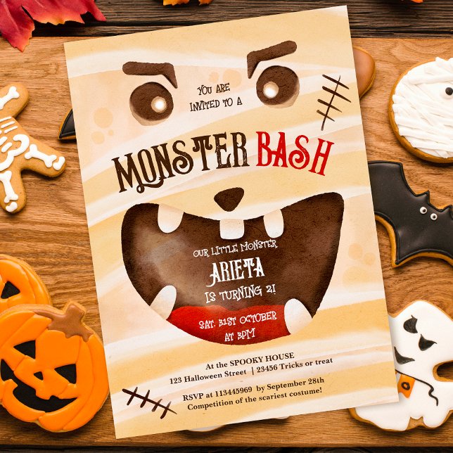 Convite Segundo aniversário de besta de monstro do Dia das (Cute Halloween monster bash 2nd birthday Invitation)
