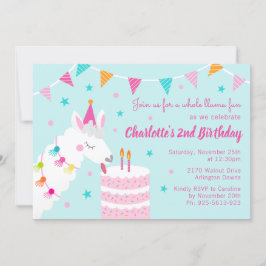 Convite Segundo aniversário De Bolo De Llama Inteiro Aqua