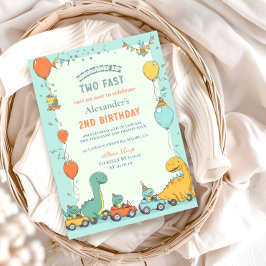 Convite Segundo aniversário de Carro Race Dinossauro