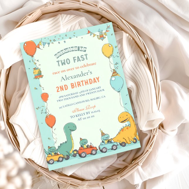 Convite Segundo aniversário de Carro Race Dinossauro (Criador carregado)
