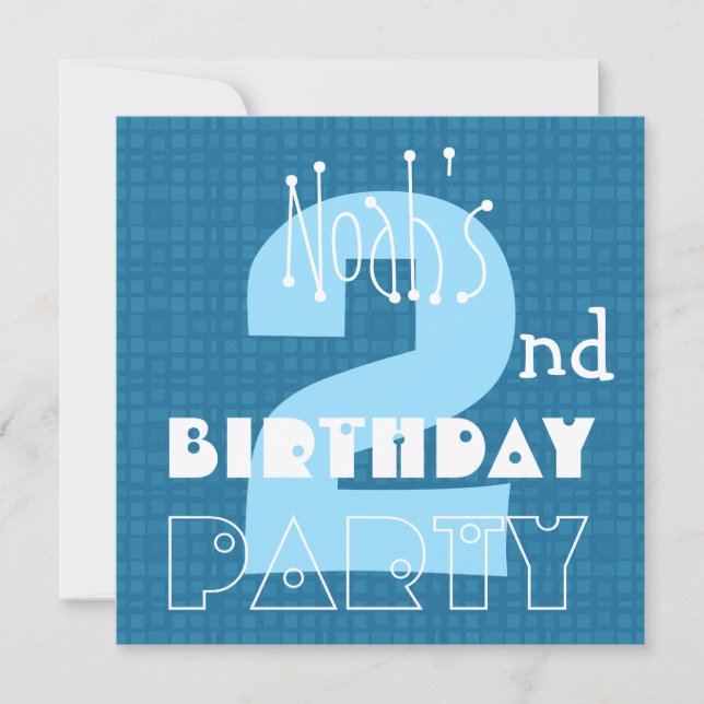 Convite segundo aniversário de dois anos azul branco 002 (Frente)