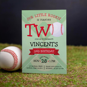 Convite Segundo aniversário de Fita e Fita de Baseball em 