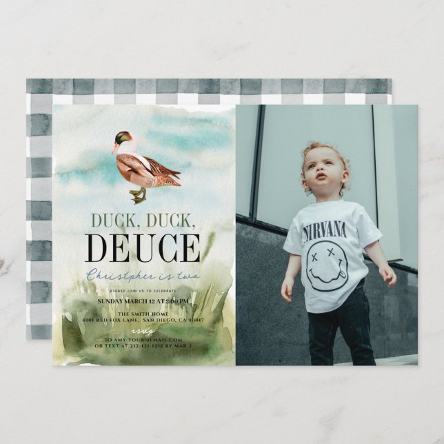 Convite Segundo aniversário de Foto Duck Duck Deuce Waterc (Frente/Verso)