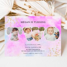 Convite Segundo aniversário de fotos do Rainbow gold glite