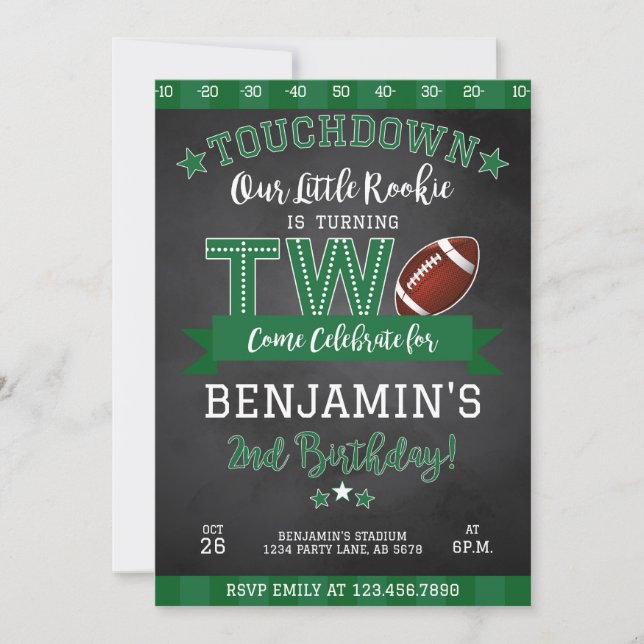 Convite Segundo aniversário de futebol preto (Frente)