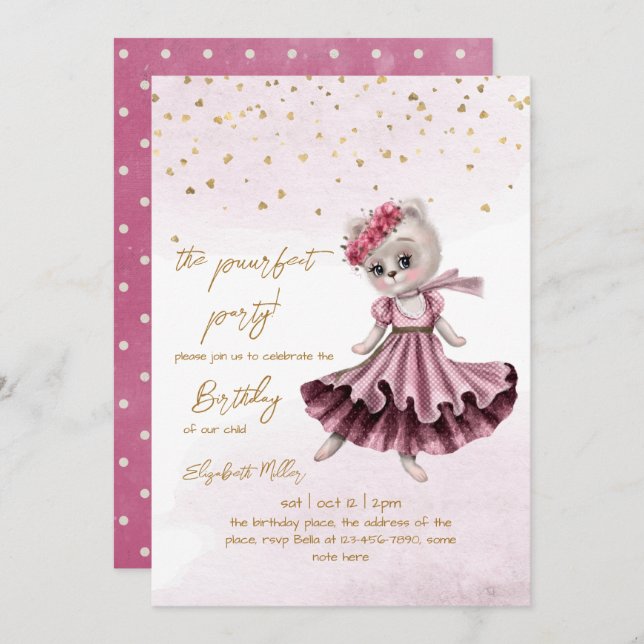 Convite Segundo aniversário de Gata Perfeita (Festa) (Frente/Verso)