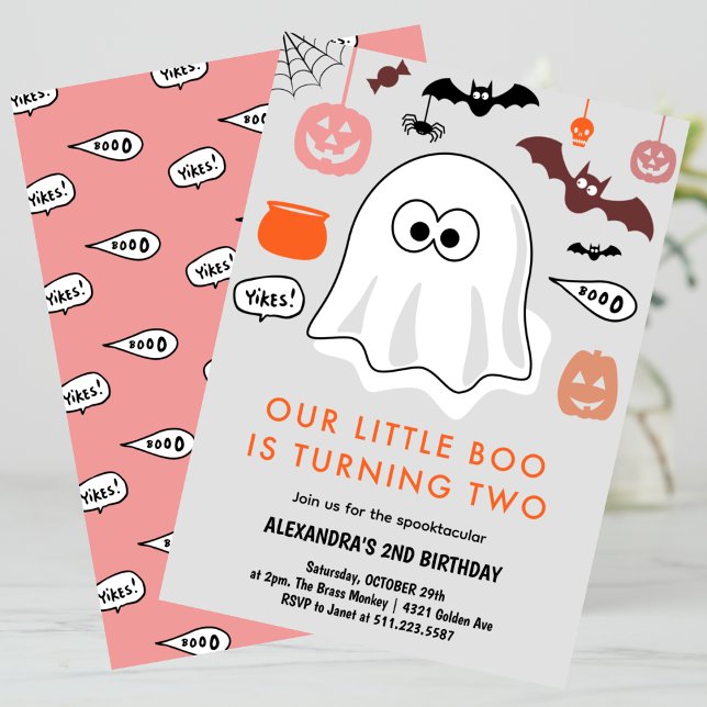 Convite Segundo aniversário de Halloween, pequeno boi (Halloween-2nd-birthday-spooktacular-little-boo-invitation-pink-1)