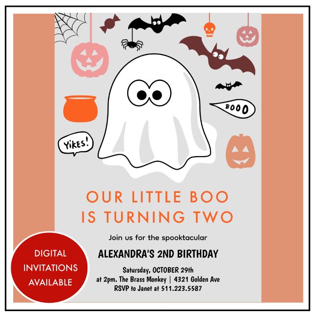Convite Segundo aniversário de Halloween pequeno boo spook (Halloween-2nd-birthday-little-boo-spooktacular-invitation-orange-1)