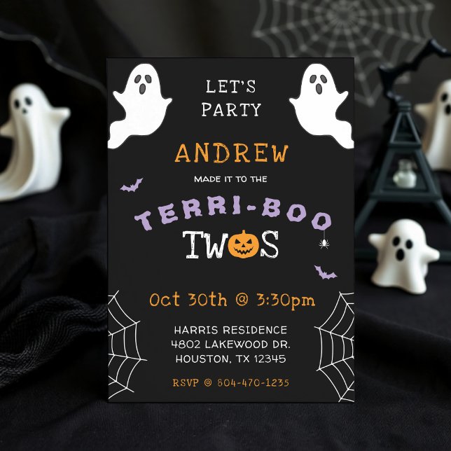 Convite Segundo aniversário de Halloween Terri-Boo Twos Gh (Halloween 2nd Birthday Terri-Boo Twos Ghost Gothic Invitation
)
