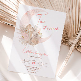 Convite Segundo aniversário de lua floral com pampas rústi