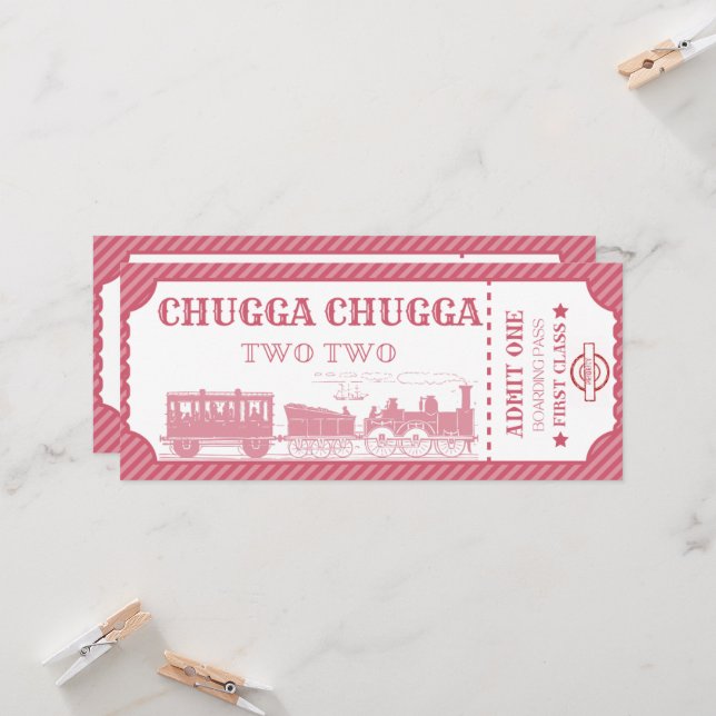 Convite segundo aniversário de moça-tema do trem (Frente/Verso In Situ)